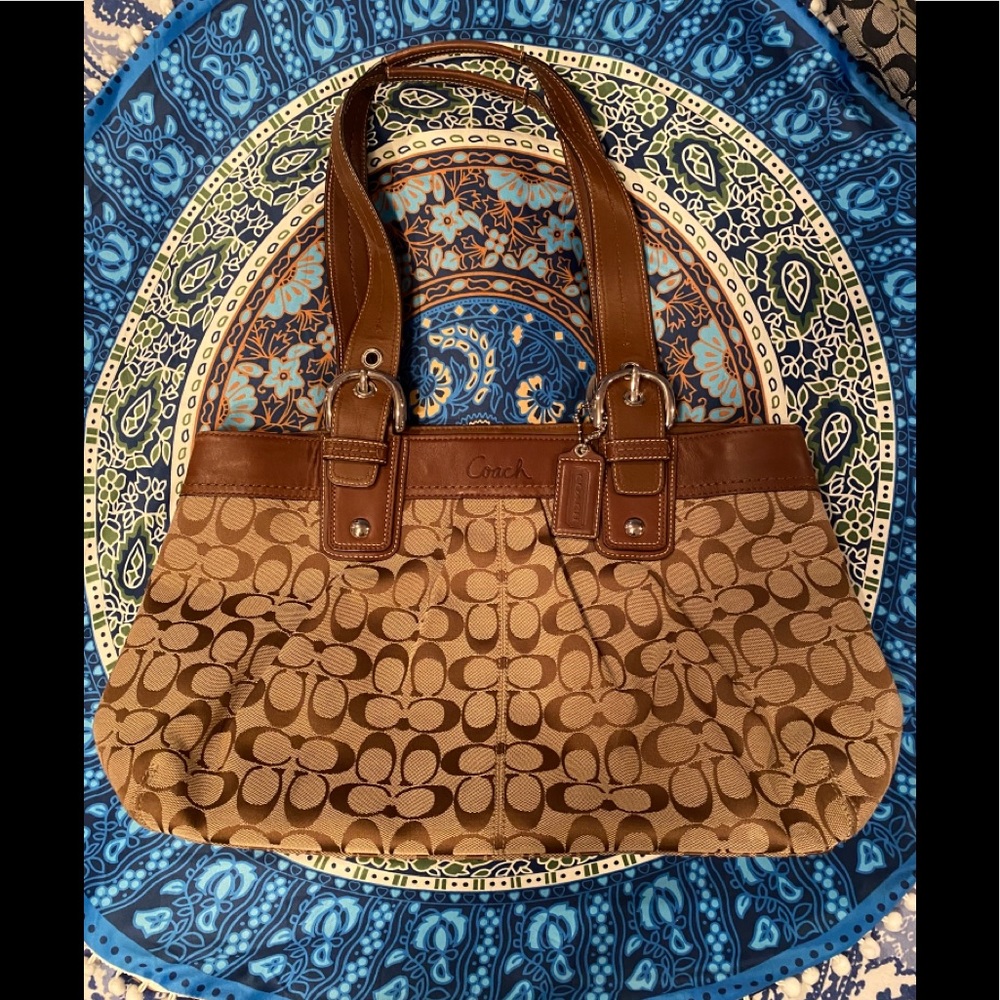 Coach large signature tote. Brown leather/canvas.